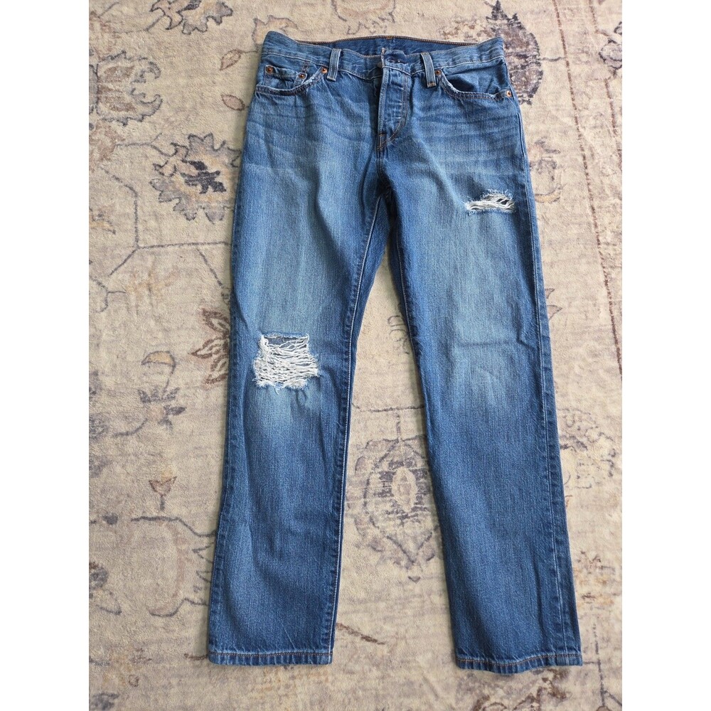 Levis 501 CT Jeans Womens 30x26 Button Fly Distressed Ripped Blue Denim Light